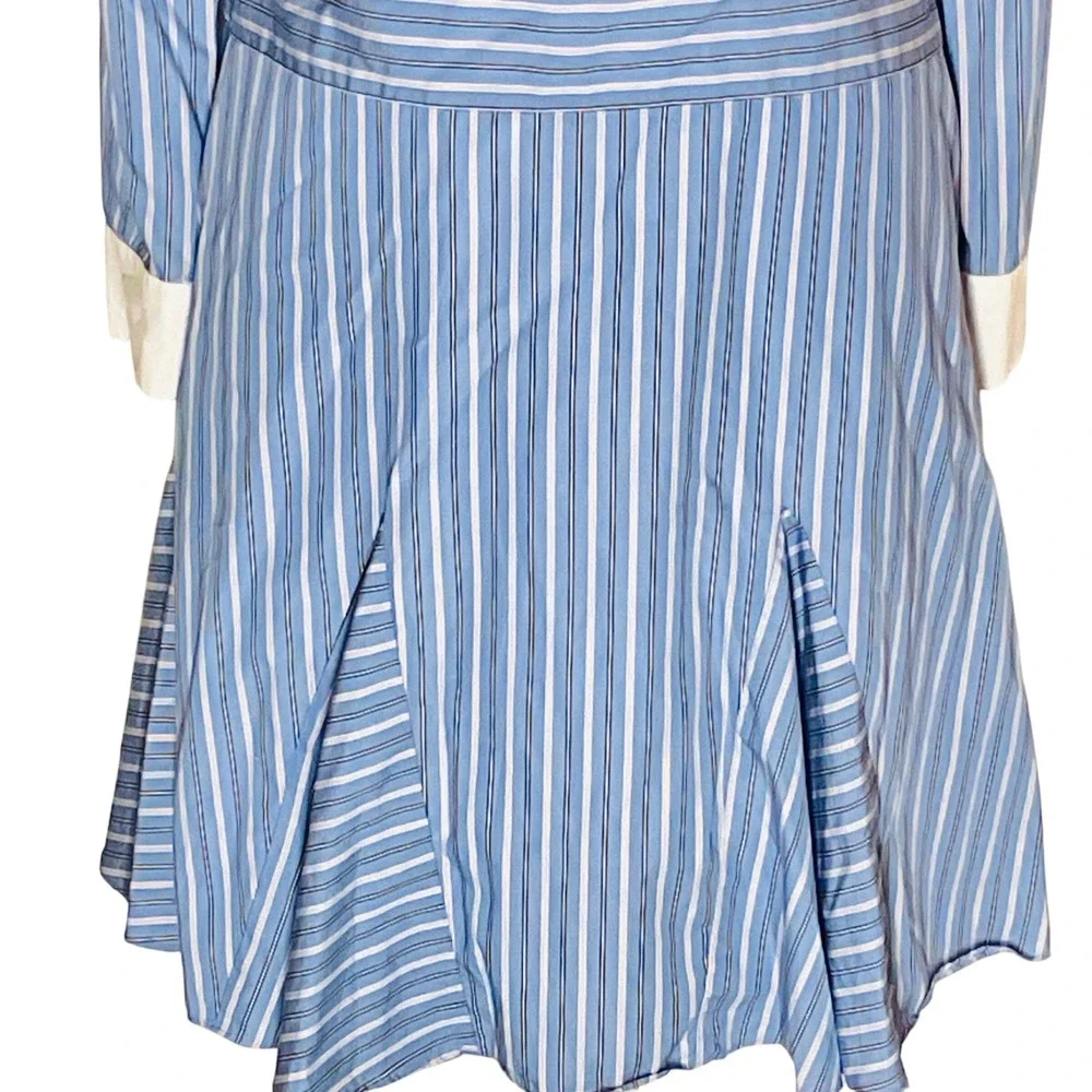 LRL Ralph Lauren black label cotton preppy pinstripe shirt dress blue 6 read